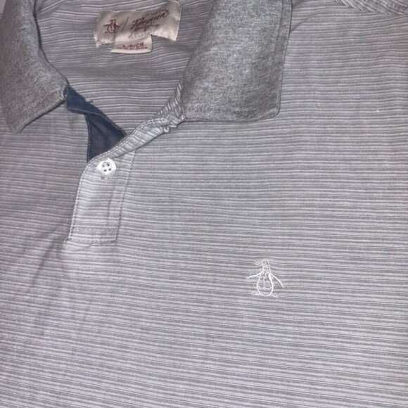 Original Penguin Heritage Slim Fit Short Sleeve Polo Gray White Stripe S - Picture 2 of 9